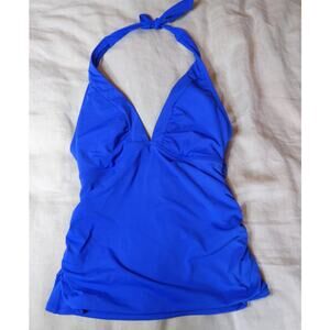 ATHLETA Women's Royal Blue Halter Tankini Top Size S Ruched Swimwear